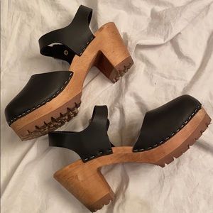 MIA Black Leather Clogs